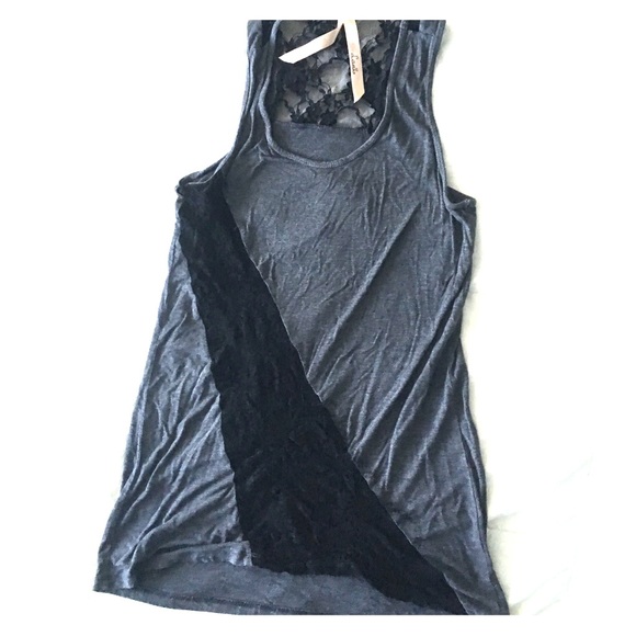 Comfy Grey Tank Top with Lace Cut Out - Picture 1 of 2